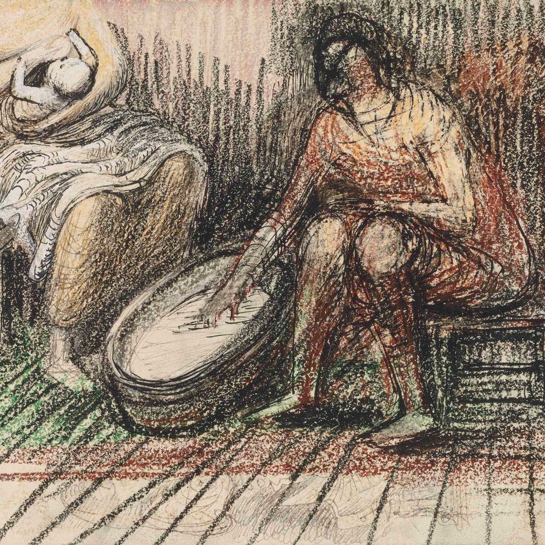 Henry Moore — Две женщины купают ребенка