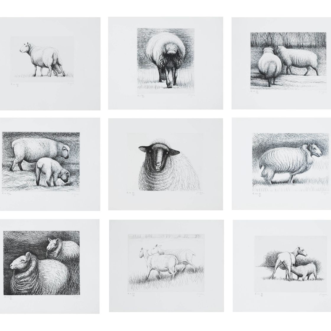 Henry Moore — Девять пластинок из альбома Sheep (C. 197, 200-201, 227-232)