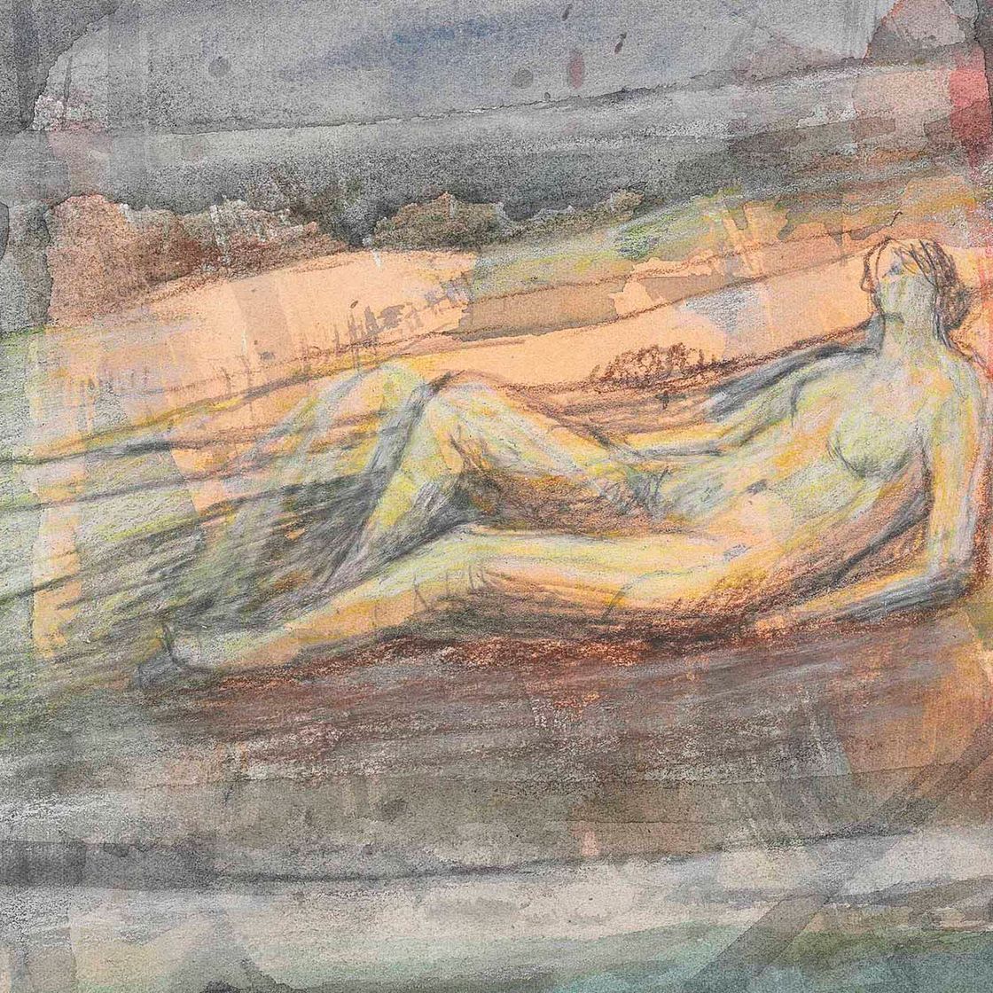 Henry Moore — Лежащая обнаженная на фоне пейзажа