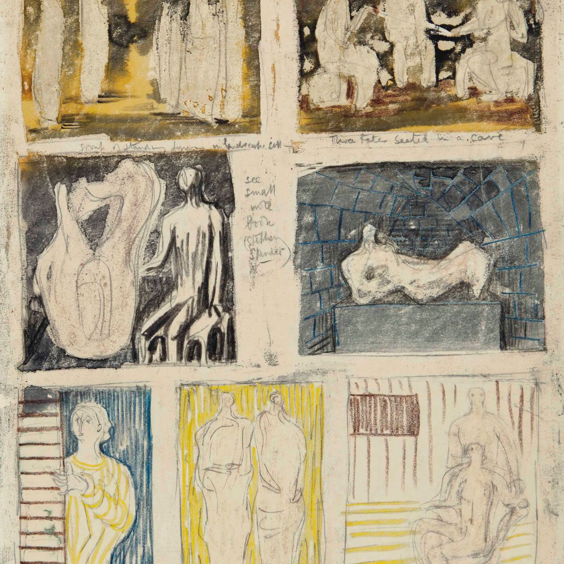 Henry Moore — Декорации для скульптур или групп фигур ( лицевая сторона ); Без названия ( оборотная сторона )
