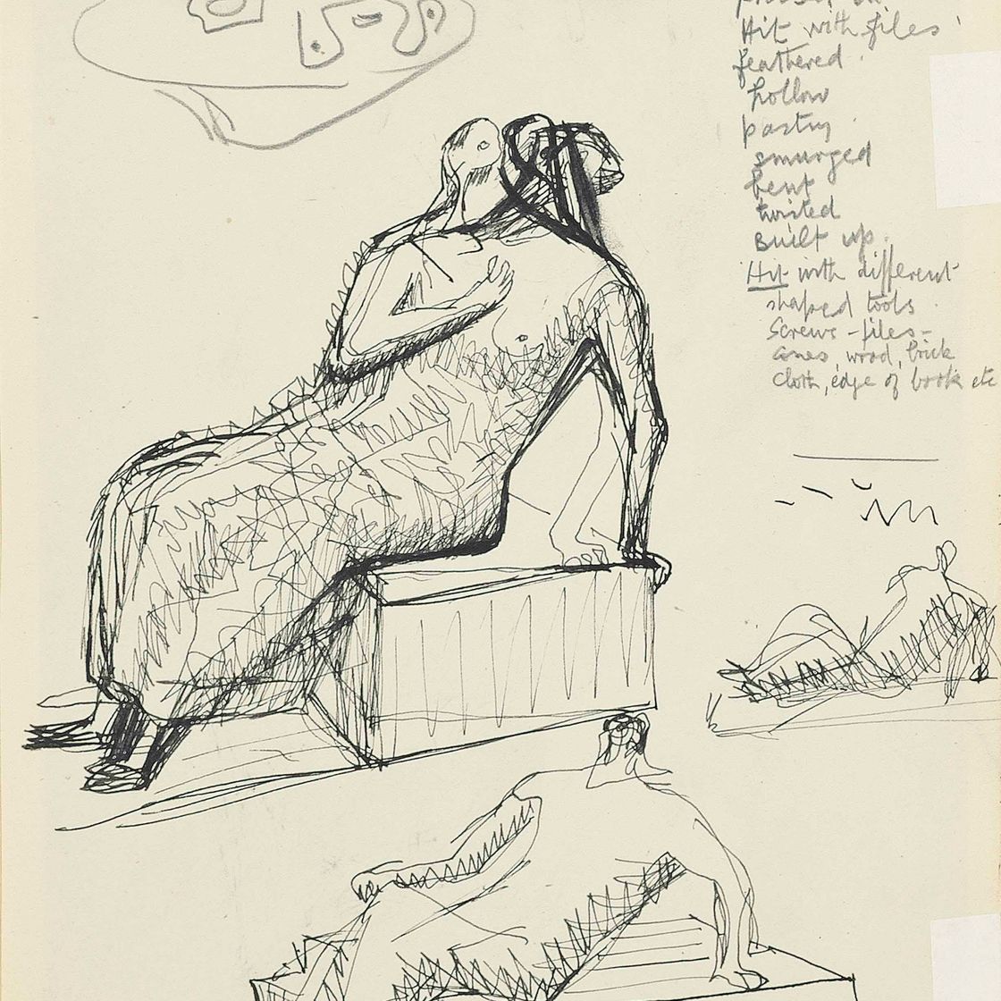 Henry Moore — Этюды для сидящей фигуры ( справа ); Женщина на диване ( слева )