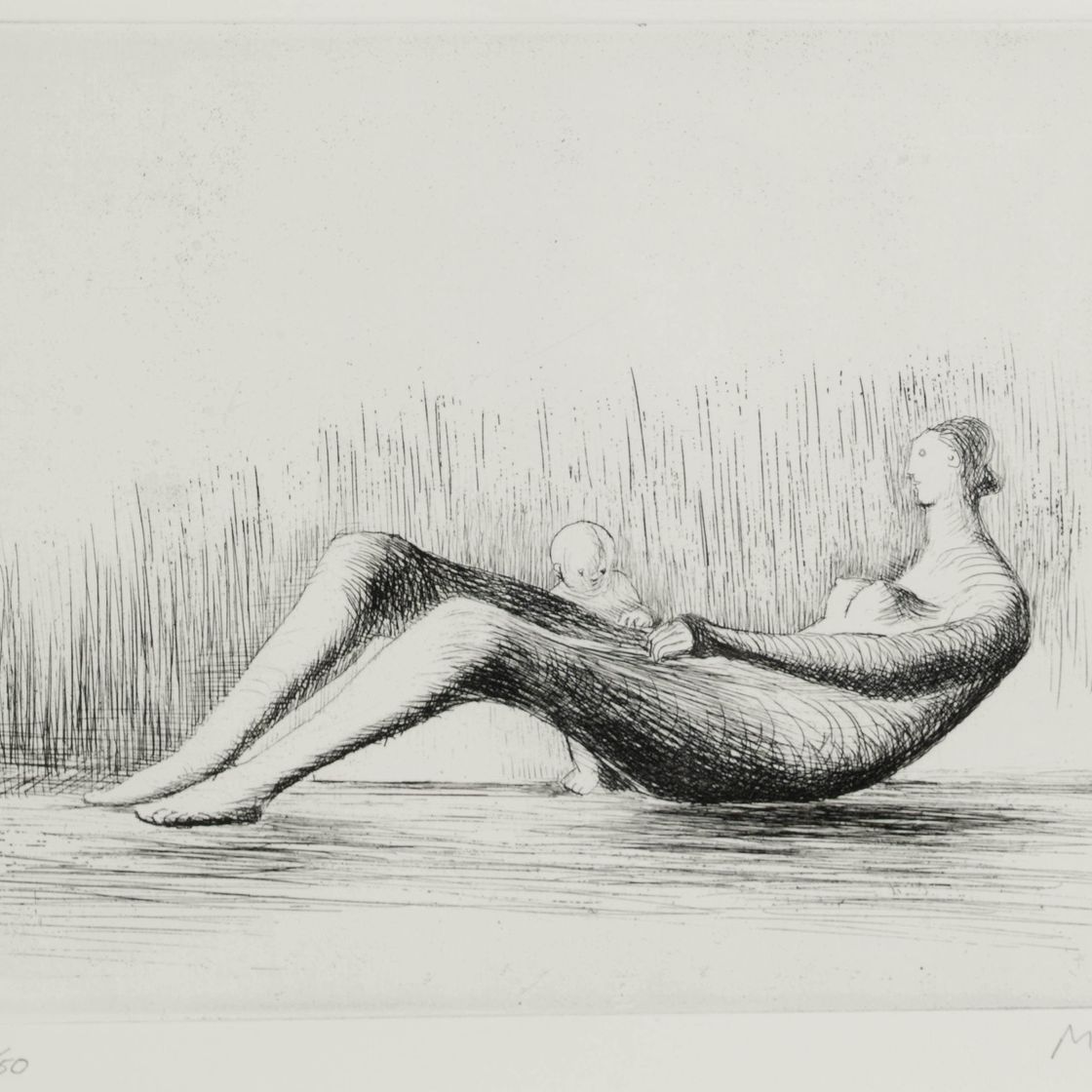 Henry Moore — Мать и дитя, лежащие полулежа, I профиль (C. 514)