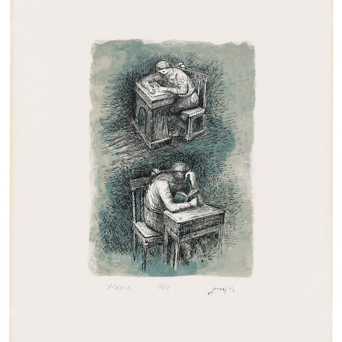 Henry Moore — Девушка, сидящая за столом IX (Cramer 386)