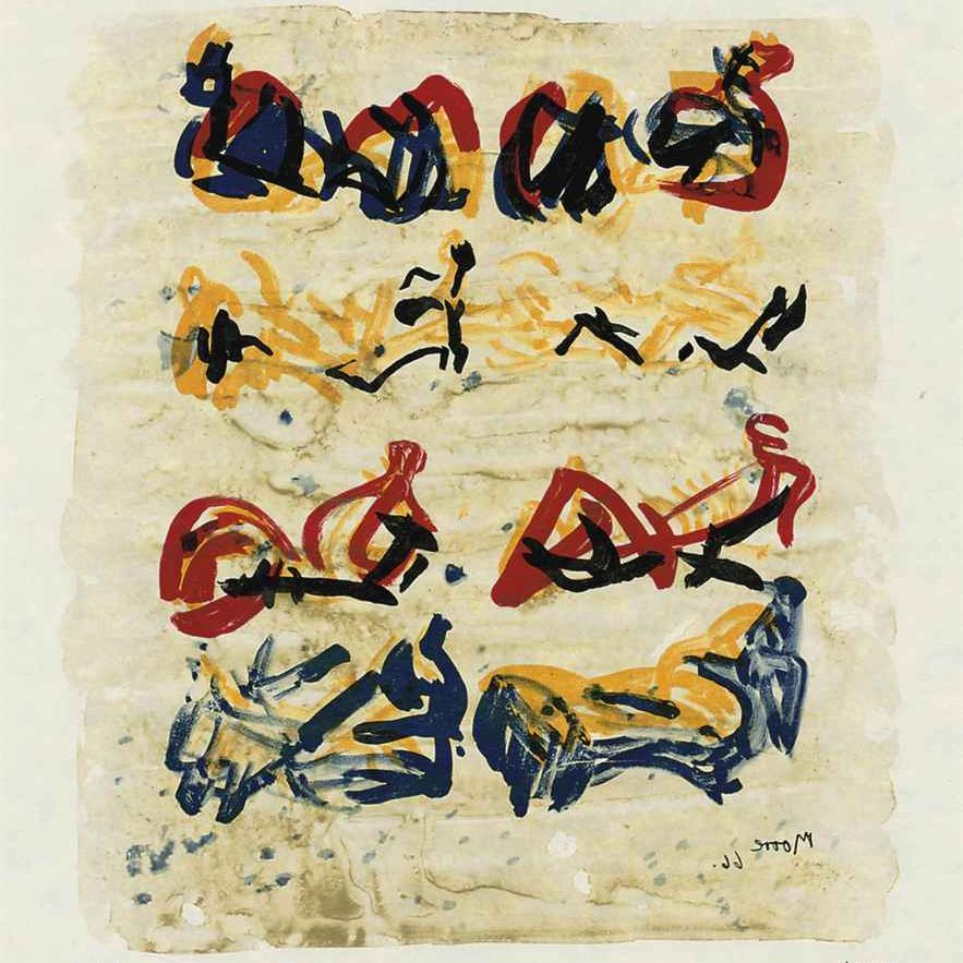 Henry Moore — Восемь лежащих фигур в желто-красном и синем цветах (Cramer 58)