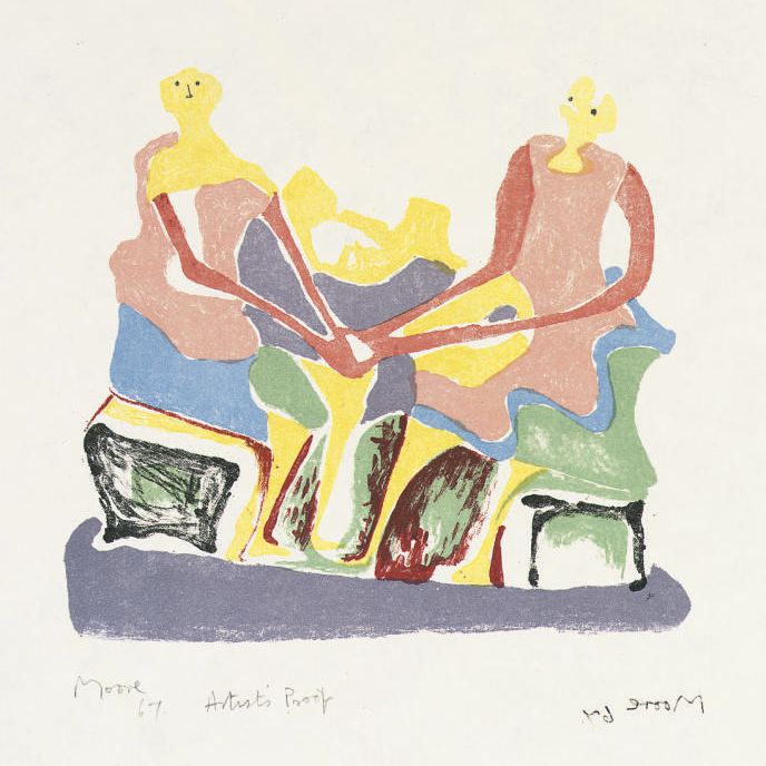 Henry Moore — Две сидящие женщины, из альбома для рисования "Приют" (Крамер, 85)