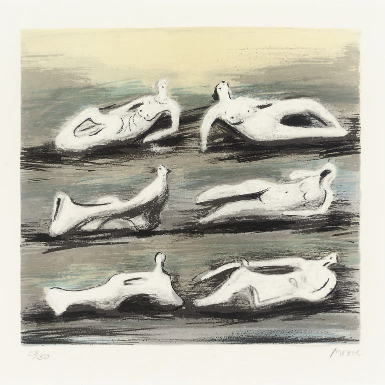 Henry Moore — Шесть лежащих фигур на синем фоне (Cramer 579)