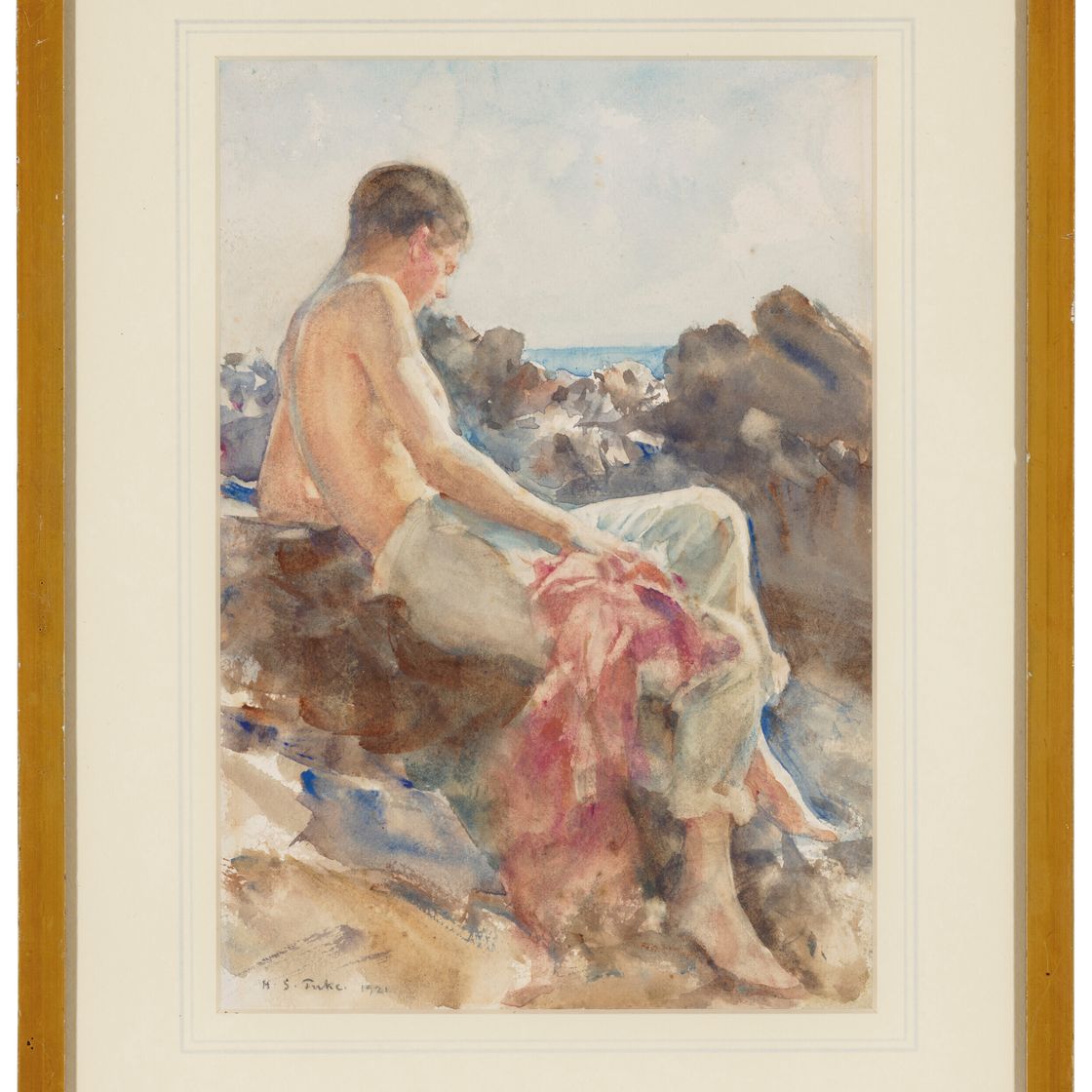 Henry Scott Tuke — Купальщица на скалах, изображение 2