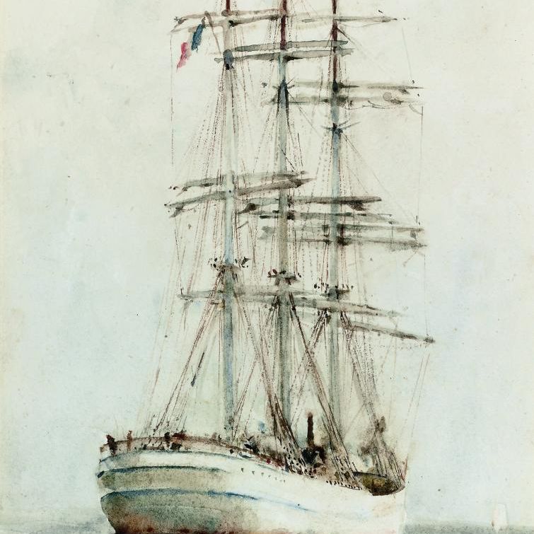 Henry Scott Tuke — Французский парусник, стоящий на якоре