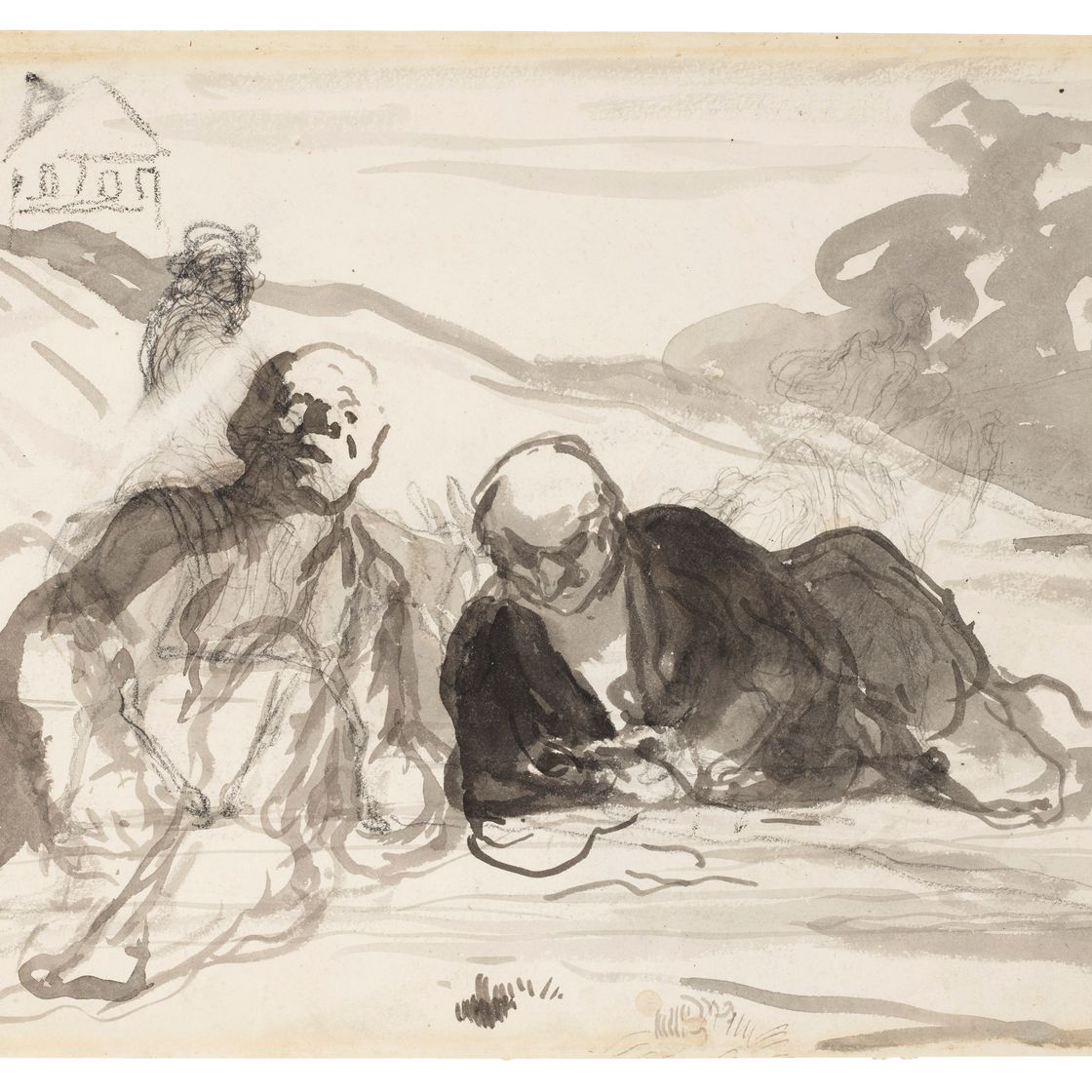 Honoré Daumier — Судебный процесс (для выяснения отношений между двумя котами) ( справа ) ; Двое лиц без оплаты ( сзади ), изображение 2