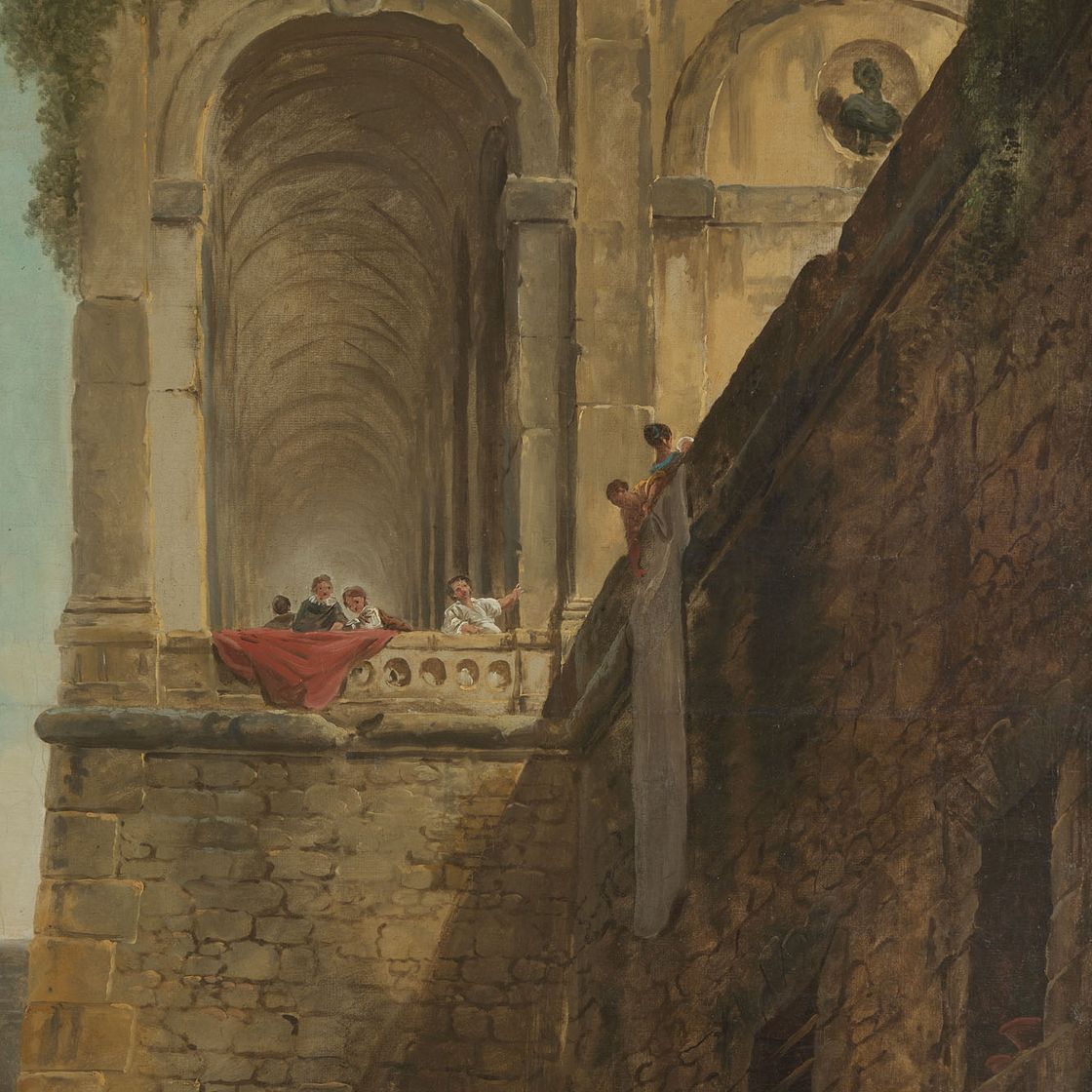 Hubert Robert — Архитектурный проект "Каприз", созданный на эскалаторе и пьере, монументальный анимационный фильм о персонажах, изображение 6