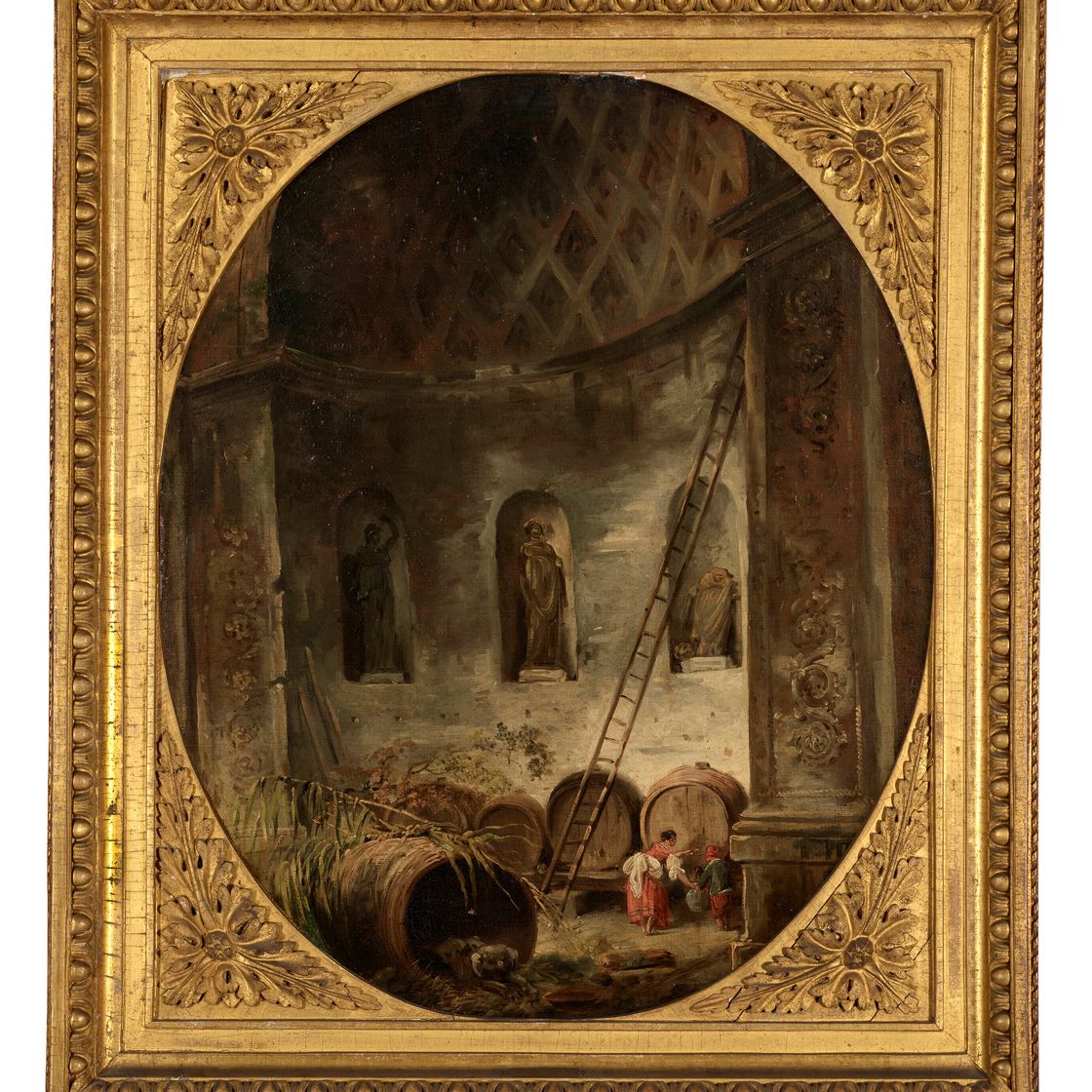 Hubert Robert — Мать и ребенок пьют вино из бочки в разрушенном винном погребе, изображение 2