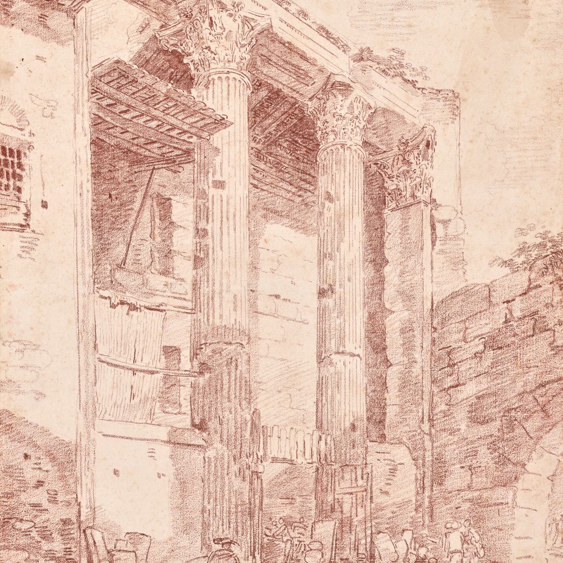 Hubert Robert — Итальянский храм разрушает многих персонажей, изображение 1