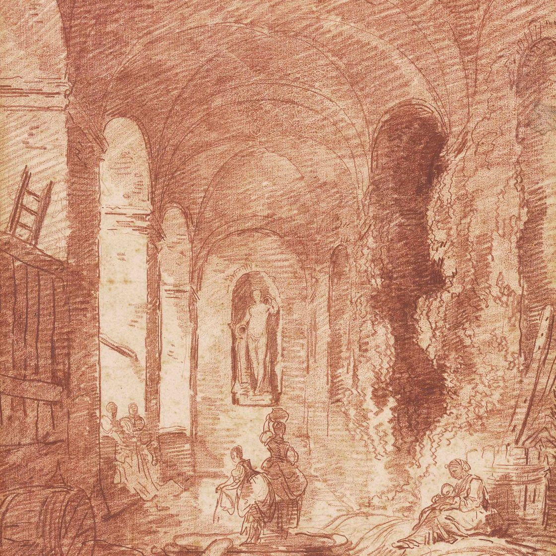 Hubert Robert — Женщины моются у фонтана виллы Альдобрандини, Фраскати