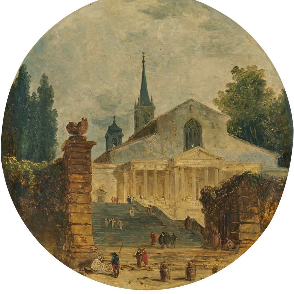 Hubert Robert — Вид церкви в стиле каприччио