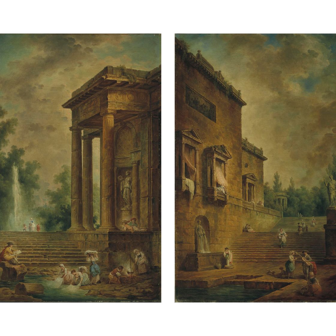 Hubert Robert — Архитектурный каприз, как у молодого человека, живущего в лаванде ; и архитектурный каприз, как у бассейна и у воды