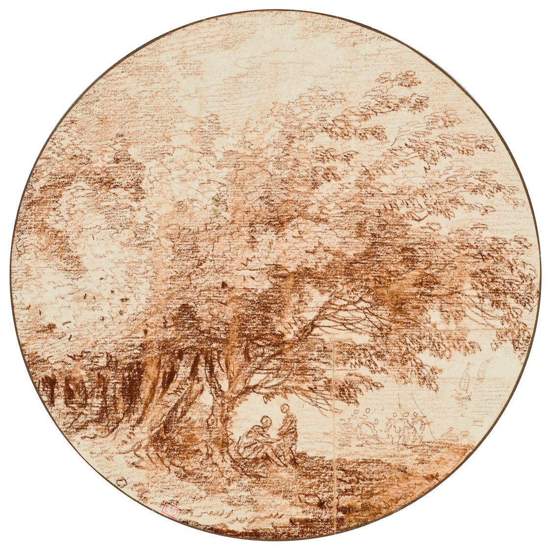 Hubert Robert — Пара под большим деревом, другие фигуры позади, изображение 1