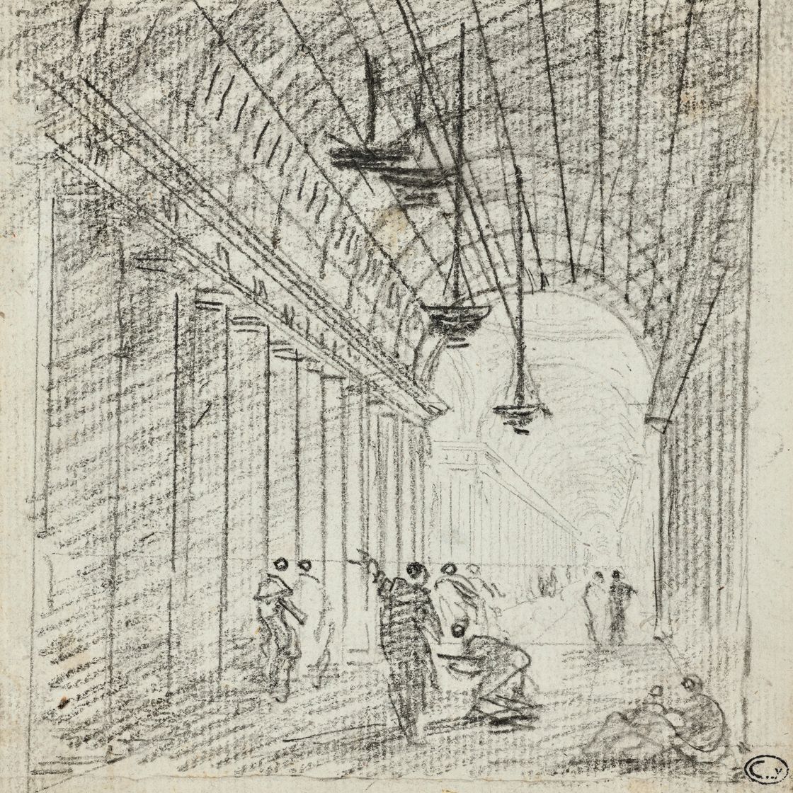 Hubert Robert — Два этюда : Персонажи в галерее, и фигуры, и то, что осталось от пьерского блока, изображение 2