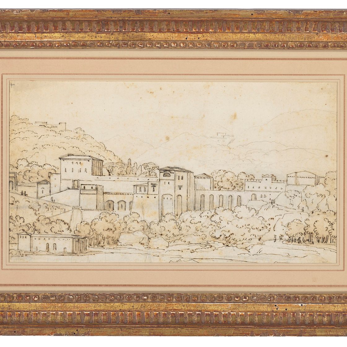 Italian School — Вид зданий на фоне итальянского пейзажа (recto); Прибрежный пейзаж с горами (verso), изображение 2