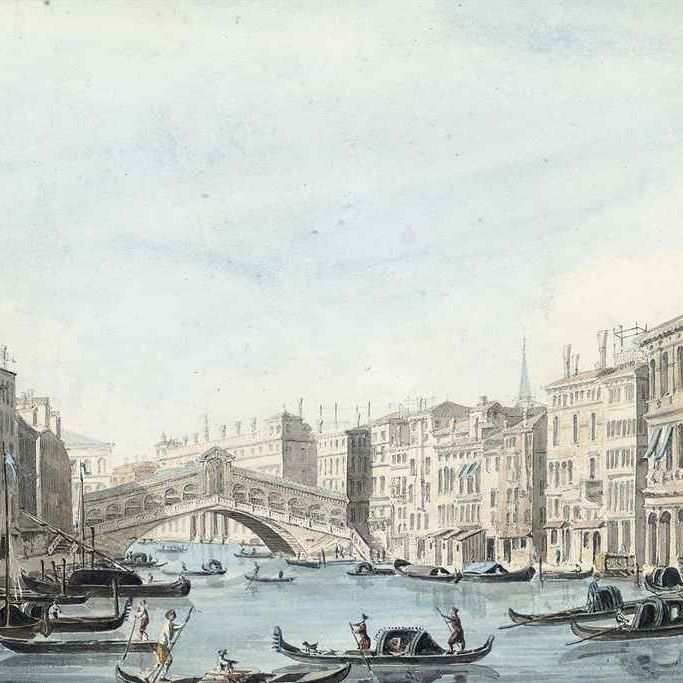Italian School — Оживленная жизнь под мостом Риальто, Венеция
