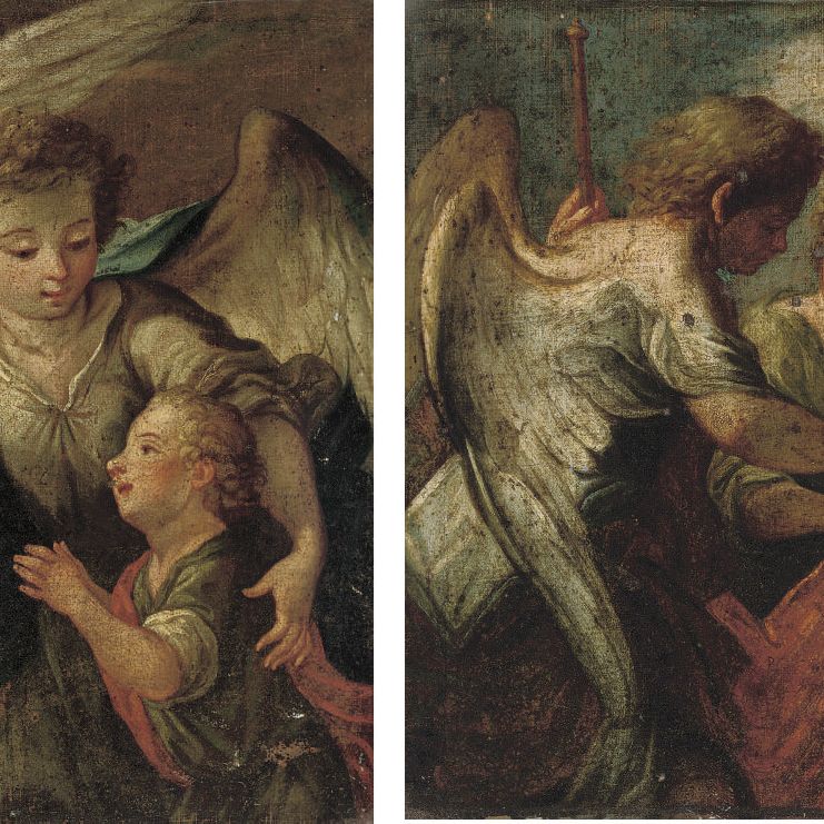 Italian School — Архангел Михаил; архангел Гавриил; архангел Рафаил с Товией, держащей рыбу; и архангел Рафаил, направляющий маленького Товию