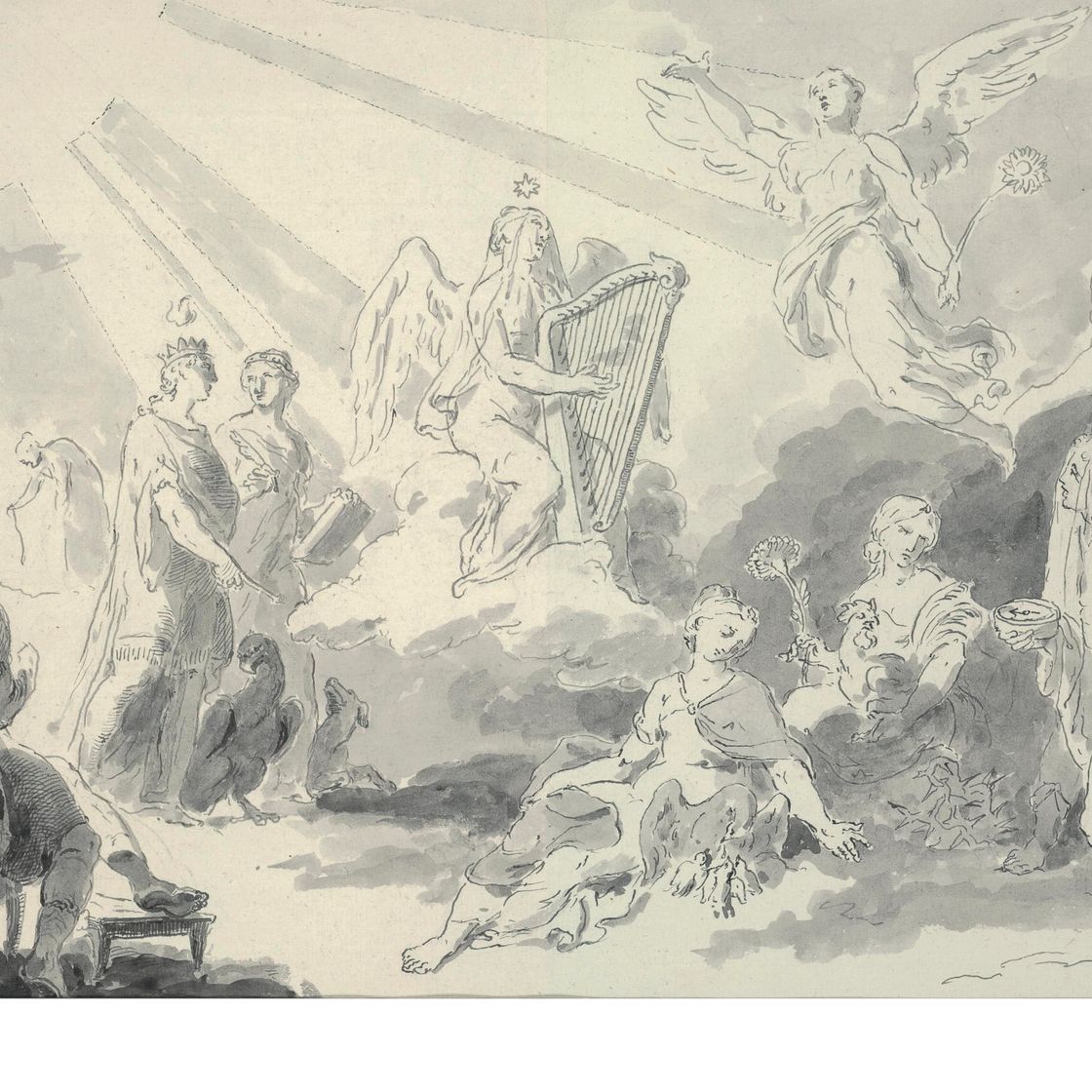 Italian School — Концерт для богов; коронация королевы (лицевая сторона ), поэтажный план здания ( оборотная сторона ), изображение 1