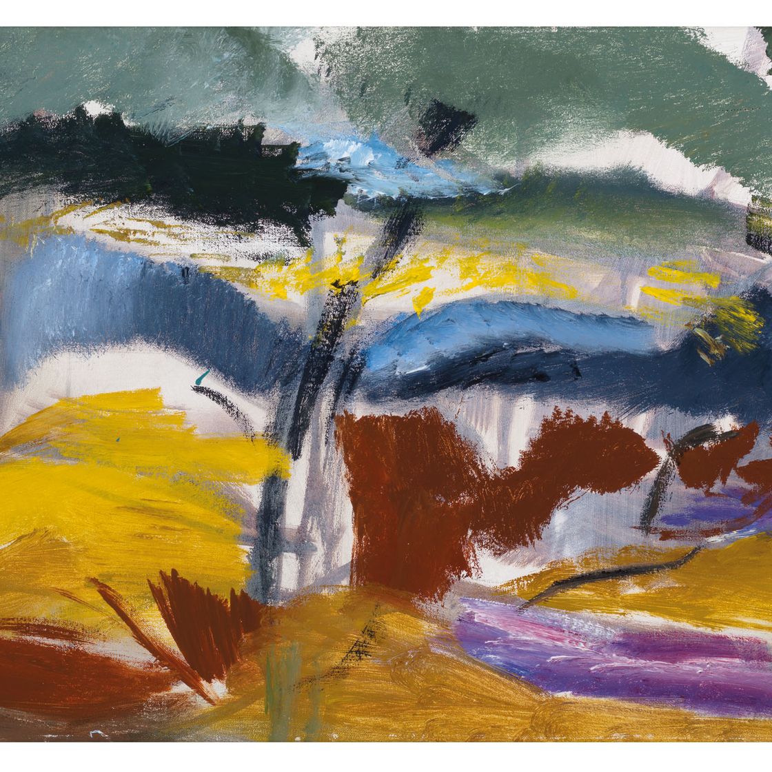 Ivon Hitchens — Туманная лиственничная роща, осень, изображение 1