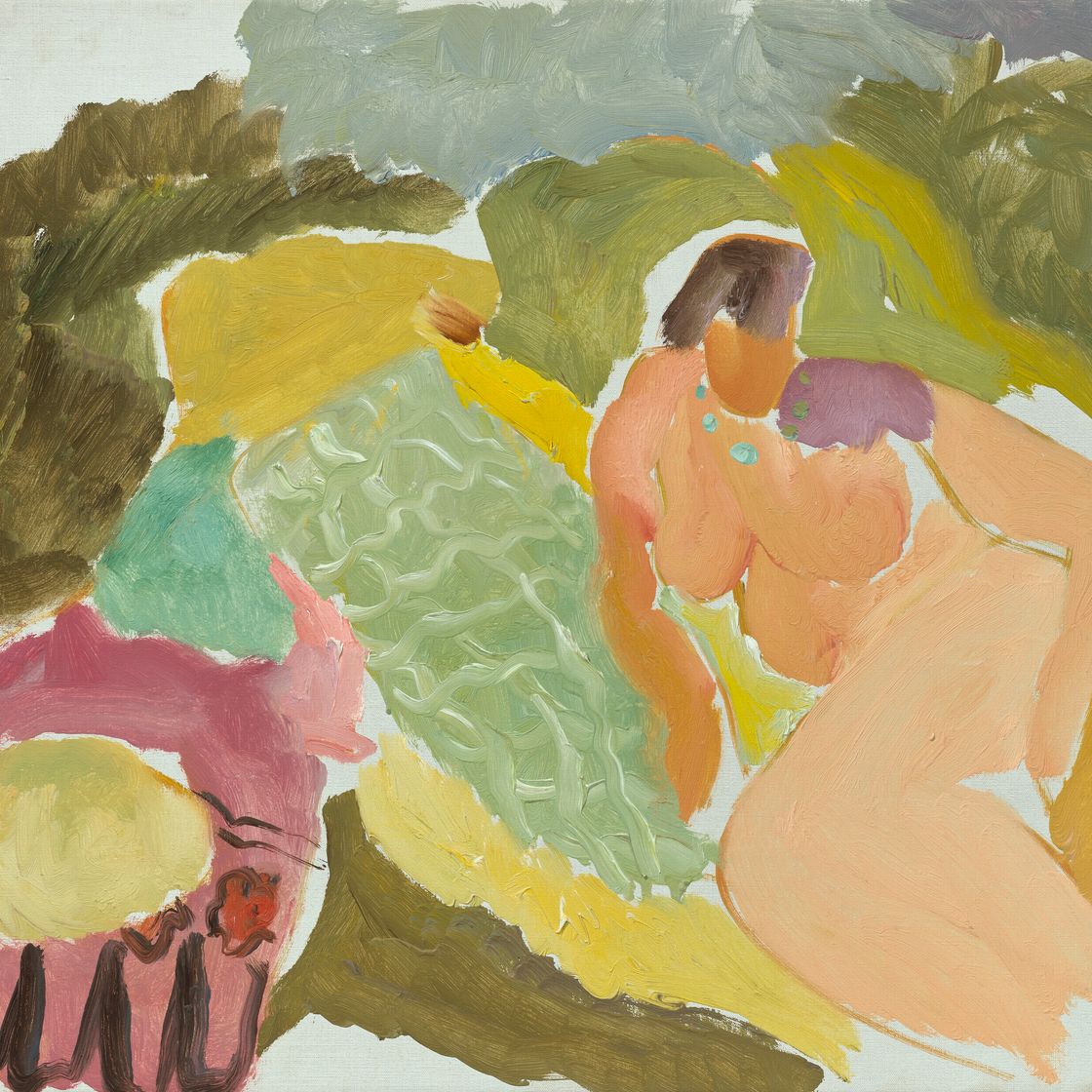 Ivon Hitchens — Обнаженная на зеленом ковре, изображение 1