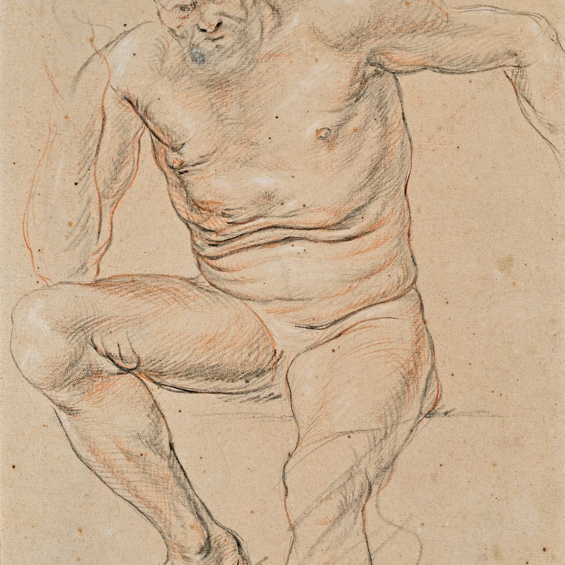 Jacob Jordaens — Академия обнаженного мужчины, сидящего (задом наперед); Козел и козлиная голова (оборотная сторона)