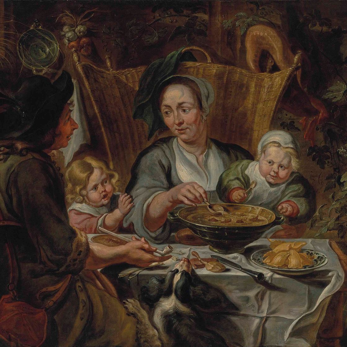 Jacob Jordaens — Семья собралась за столом, разделяя трапезу