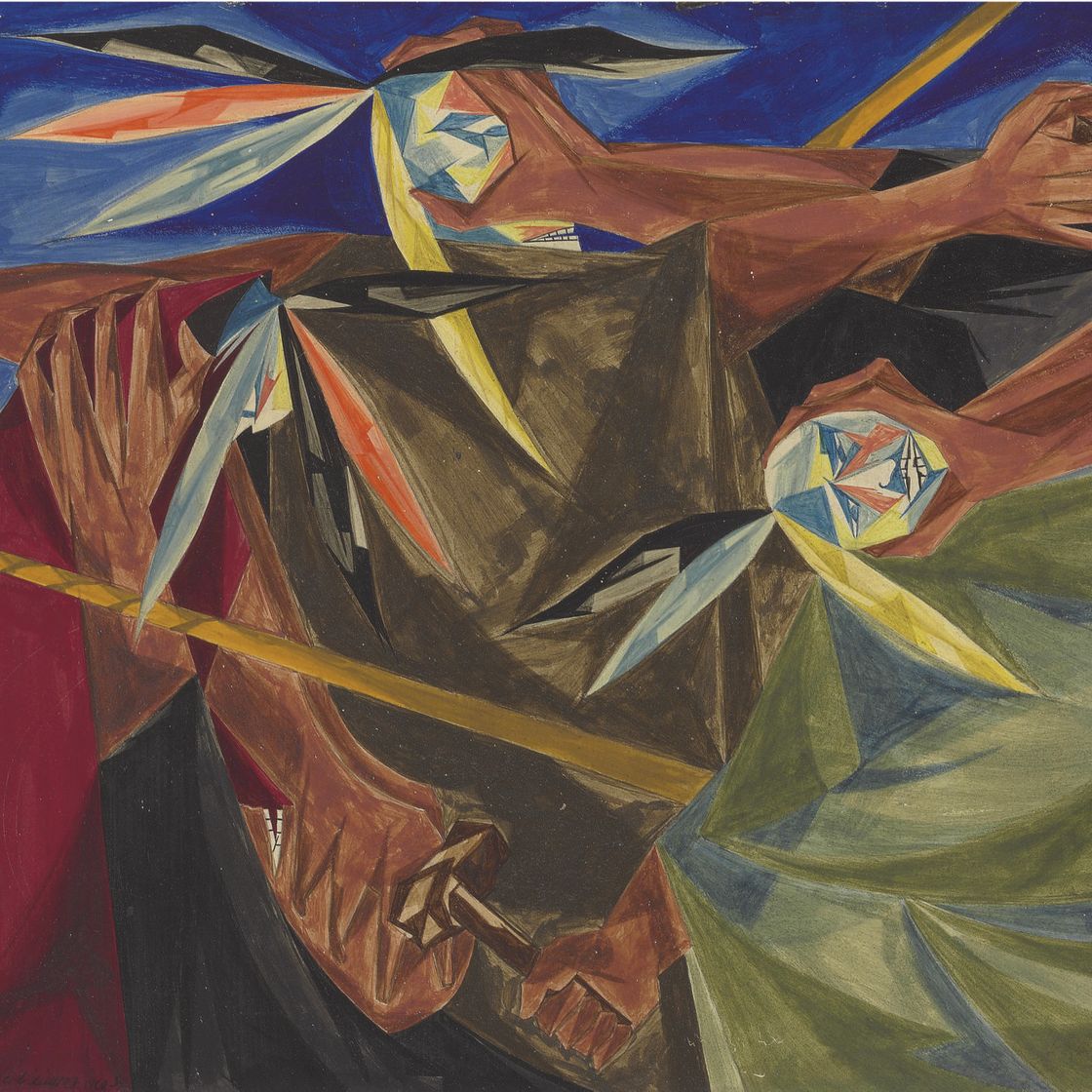 Jacob Lawrence — Объединяйте ирокезов! доставайте свои топоры и скажите королю Георгу, что мы не будем платить налоги на его импортный чай... -- ПЕСНЯ 1773 ГОДА.