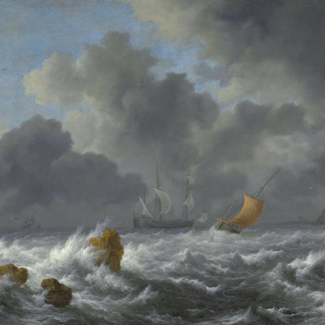 Jacob Van Ruisdael — Парусные суда в штормовом море у скалистого побережья
