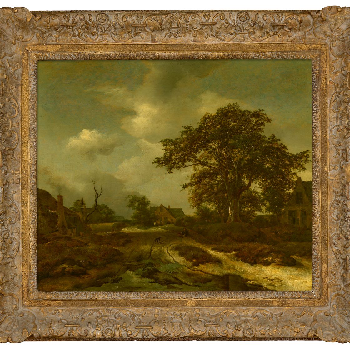 Jacob Van Ruisdael — Лесистый пейзаж с коттеджами, деревенскими жителями и собакой за ними, изображение 2