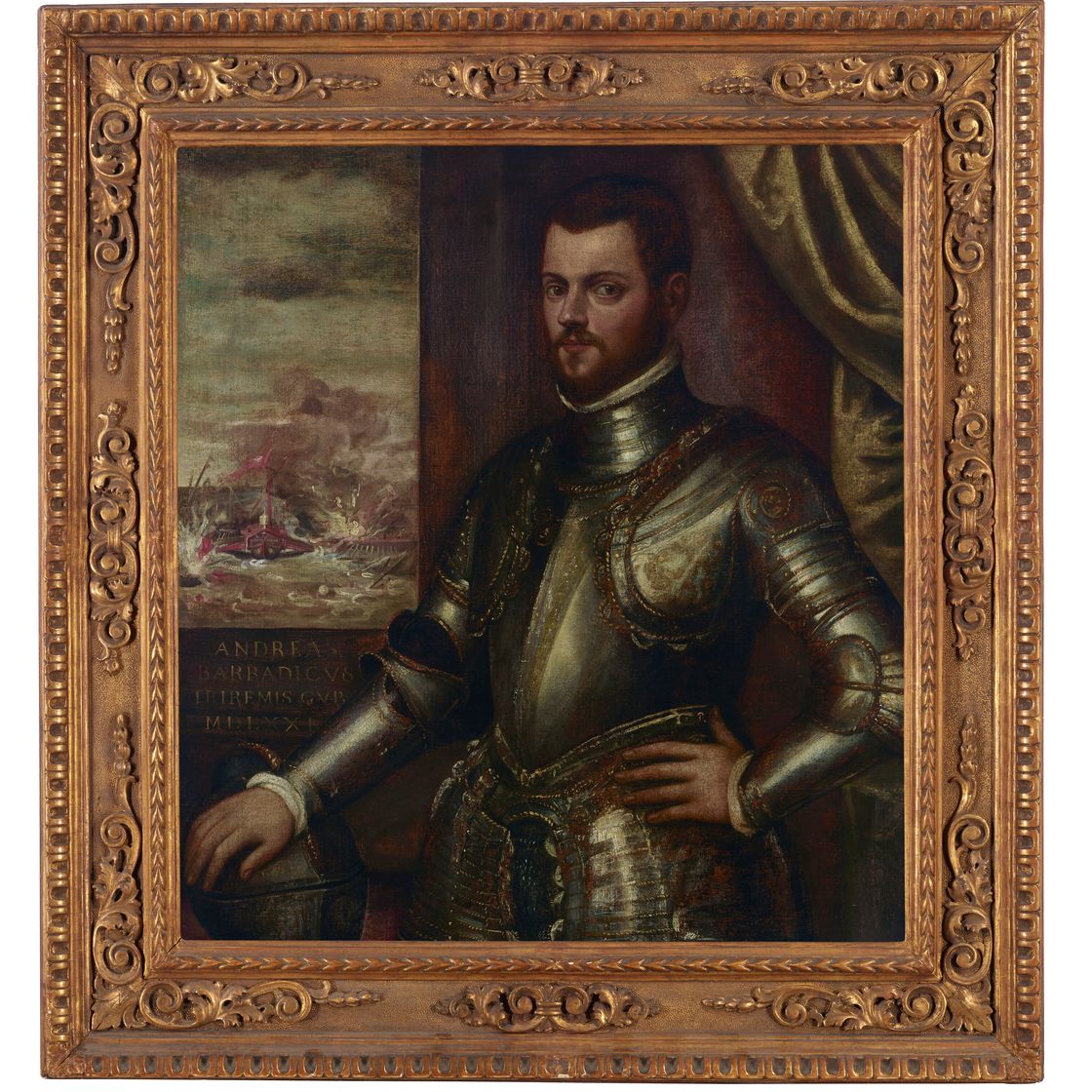Jacopo Tintoretto — Портрет Андреа Барбариго в полный рост, в доспехах, на фоне морского сражения, изображение 2