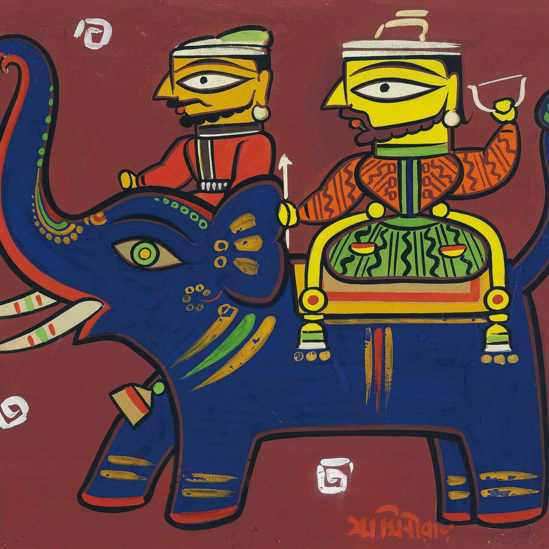 Jamini Roy — Без названия (Охотники и слон)