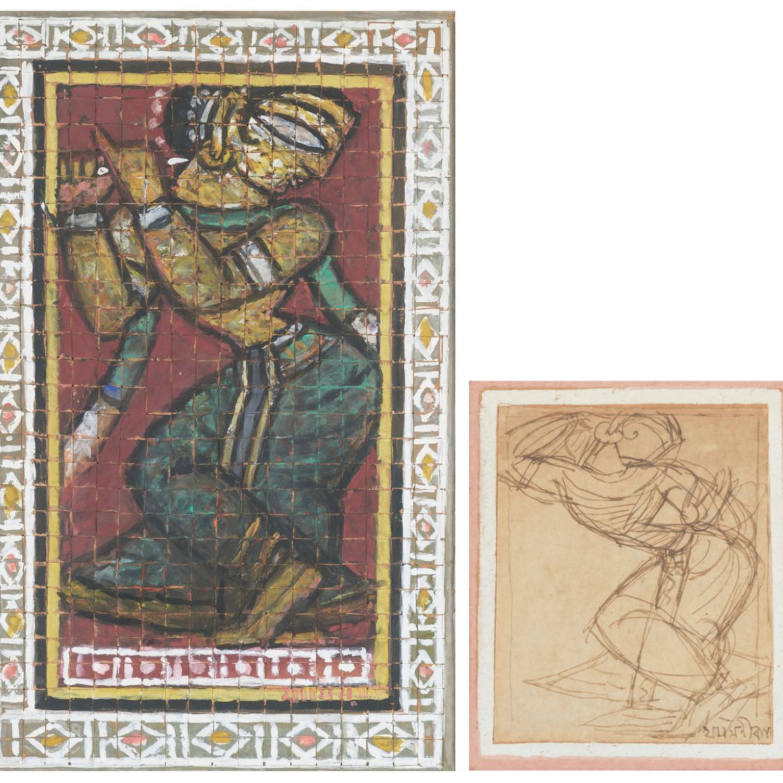 Jamini Roy — Без названия (Гопини); Без названия (Учеба для Гопини), изображение 1