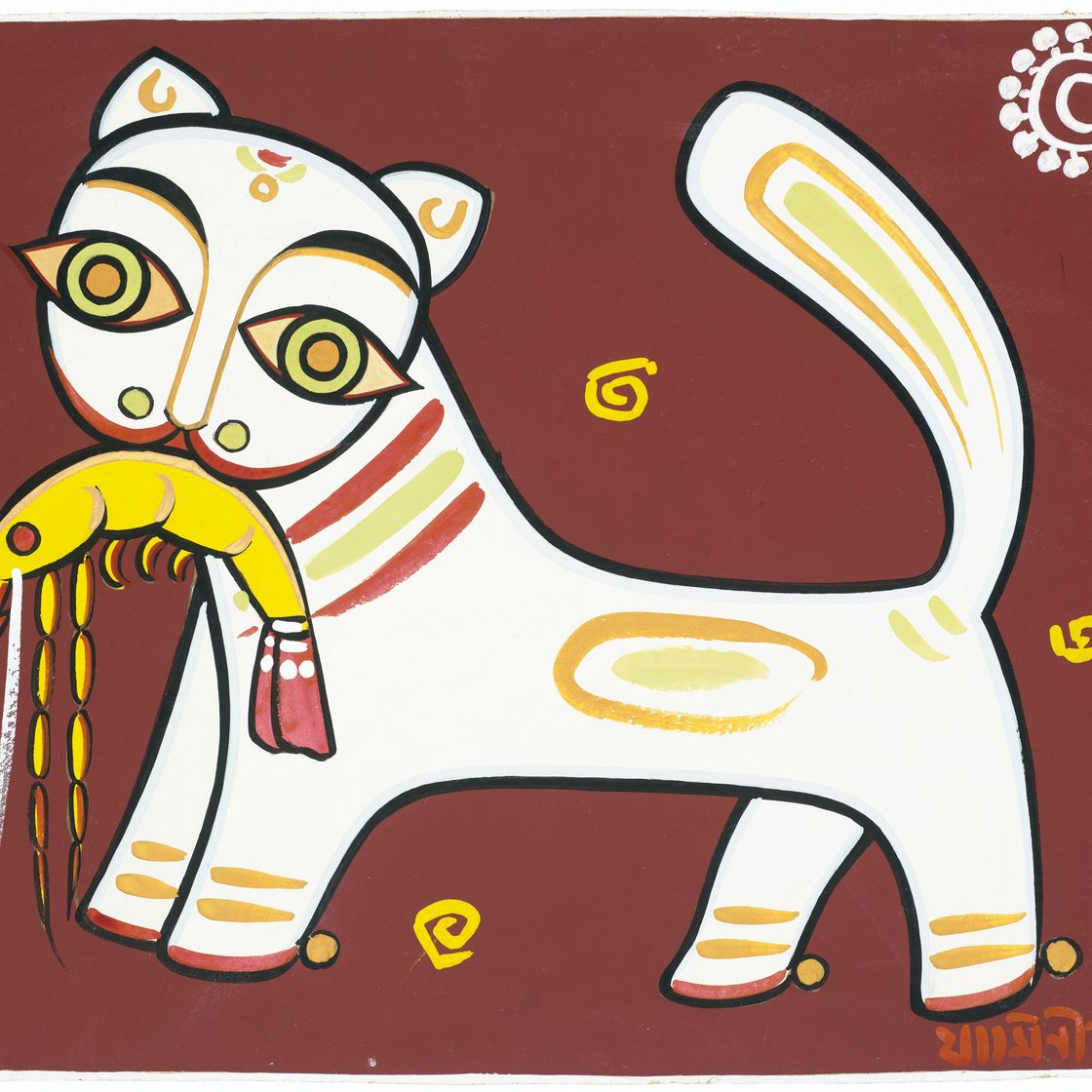 Jamini Roy — Без названия (Кот с креветками)