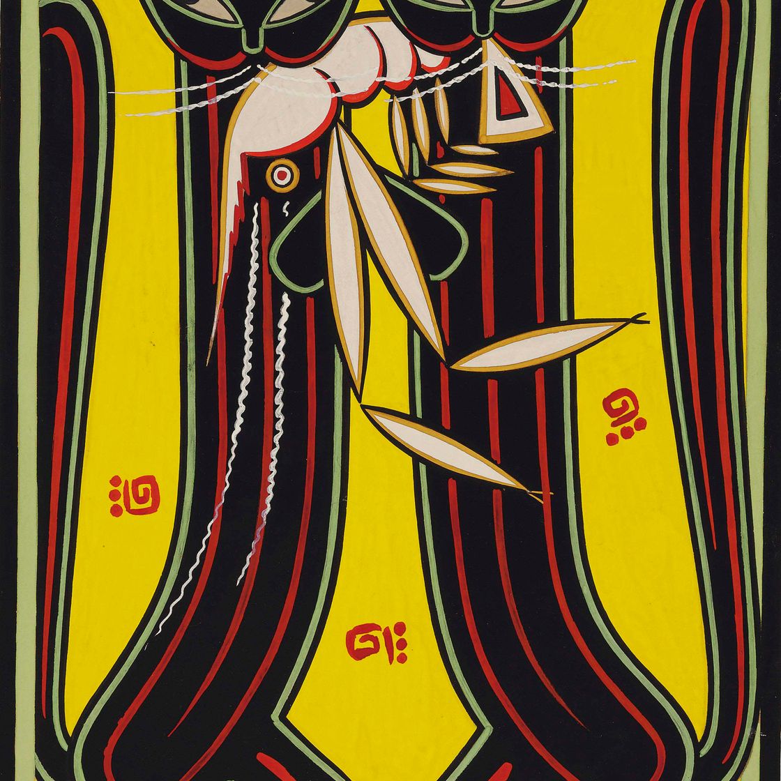Jamini Roy — Без названия (Два кота с креветками)