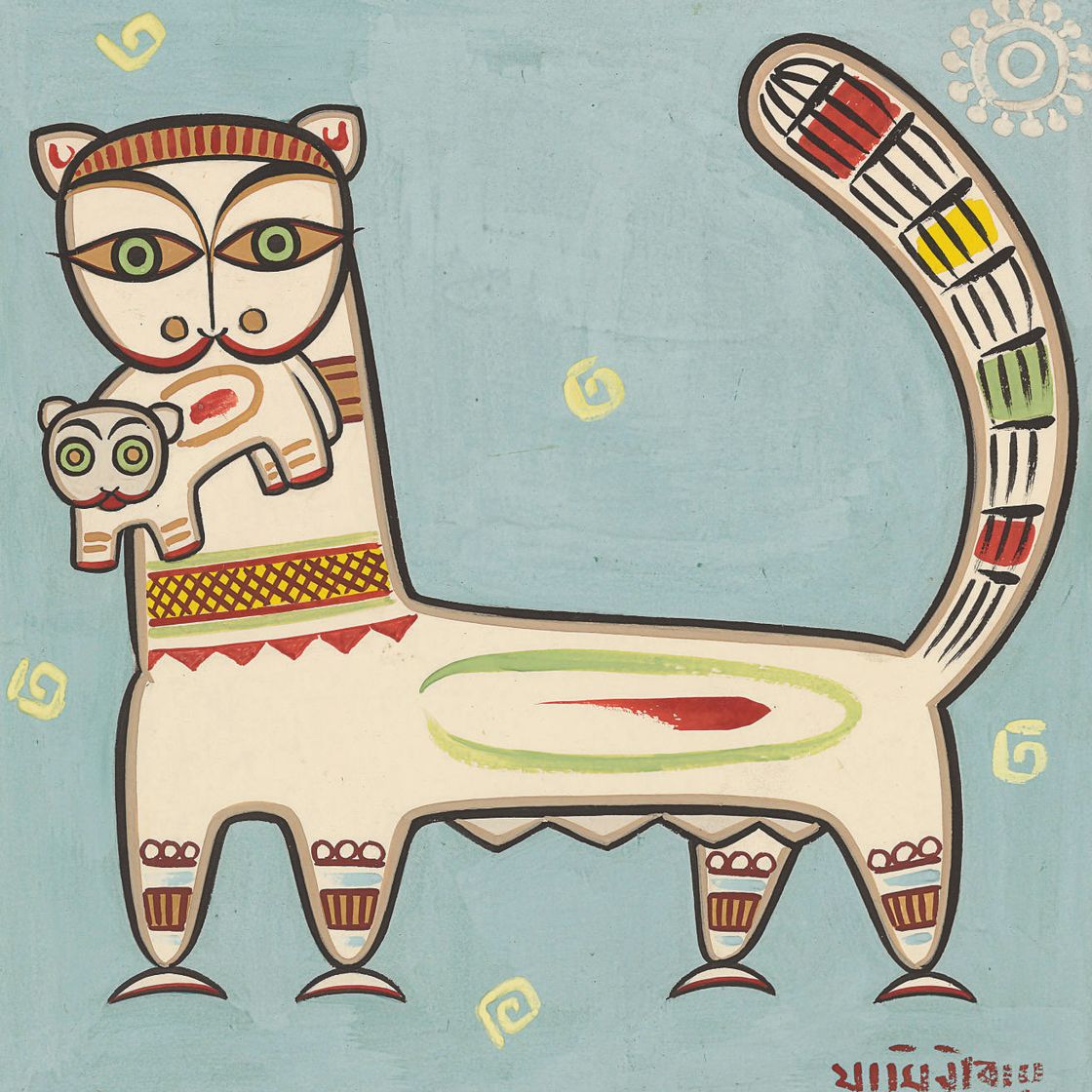 Jamini Roy — Без названия (Кошка-мать и котенок)