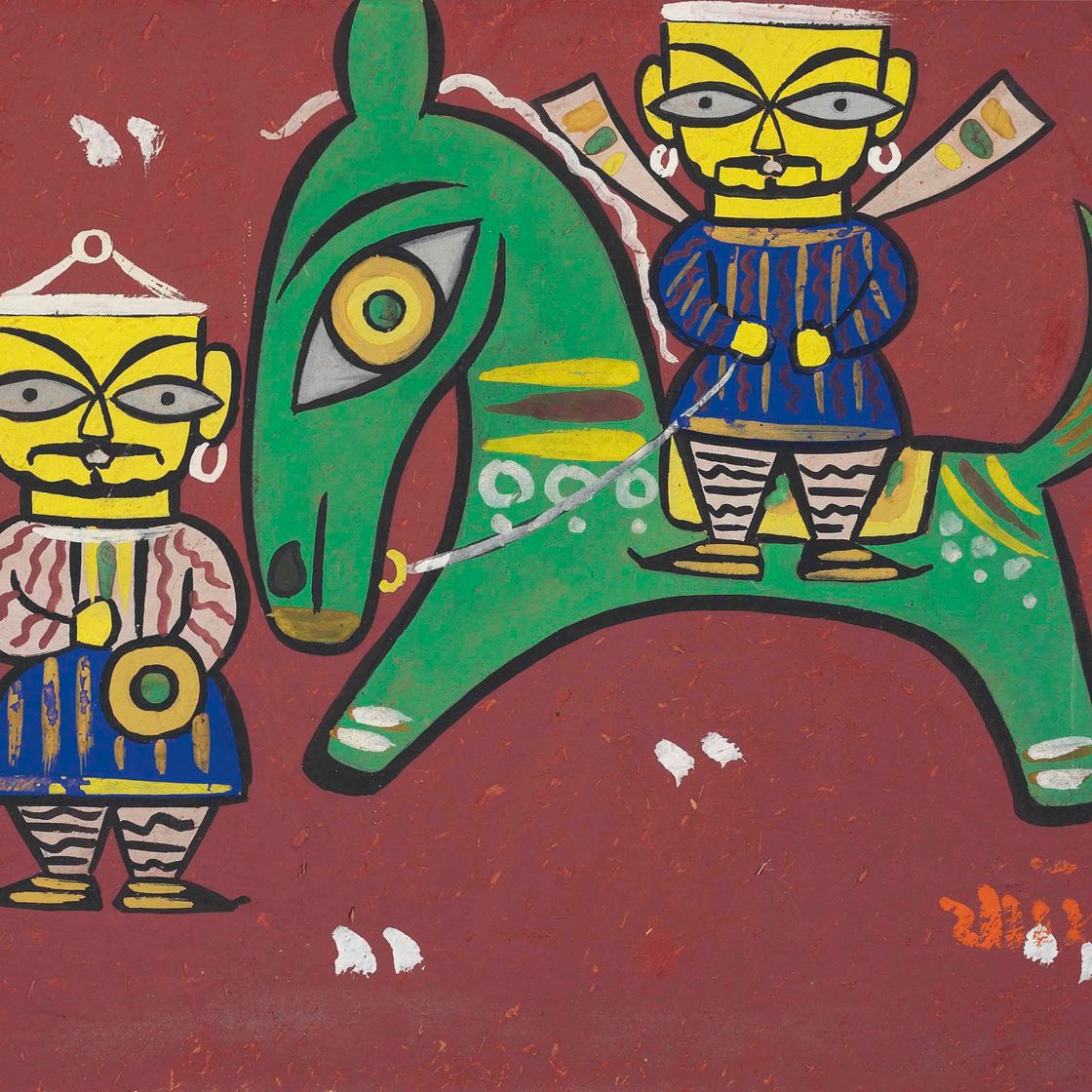 Jamini Roy — Без названия (Люди и лошади)
