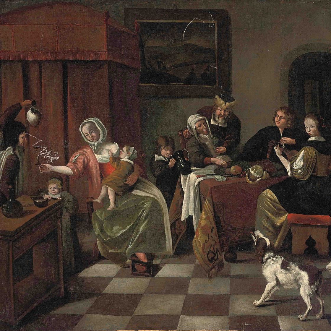 Jan Steen — Фигуры, обедающие в интерьере
