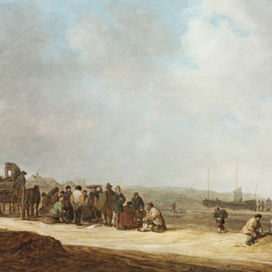 Jan van Goyen — Пляж в Схевенингене с рыбаками
