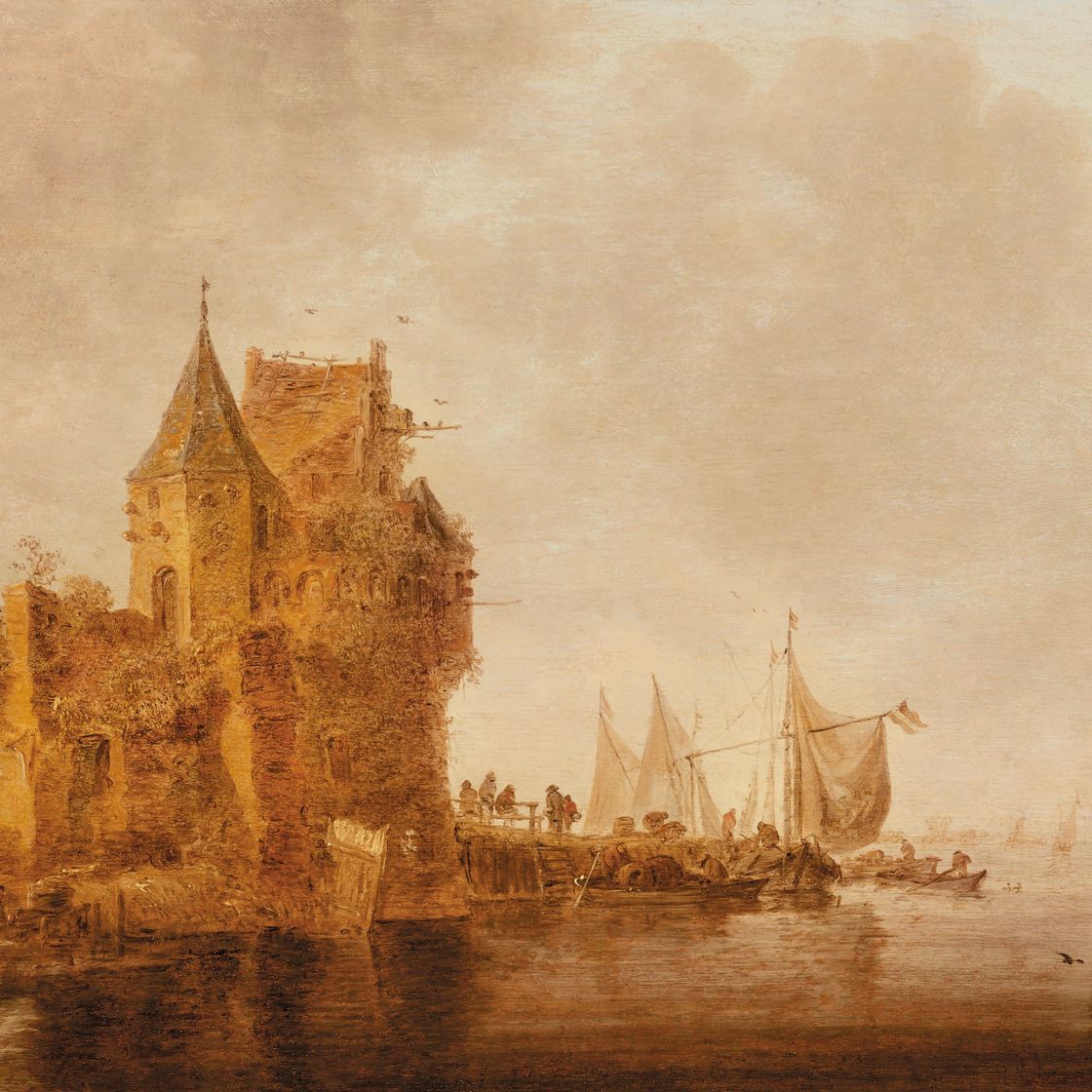 Jan van Goyen — Речной пейзаж с городом, окруженным стеной, изображение 1