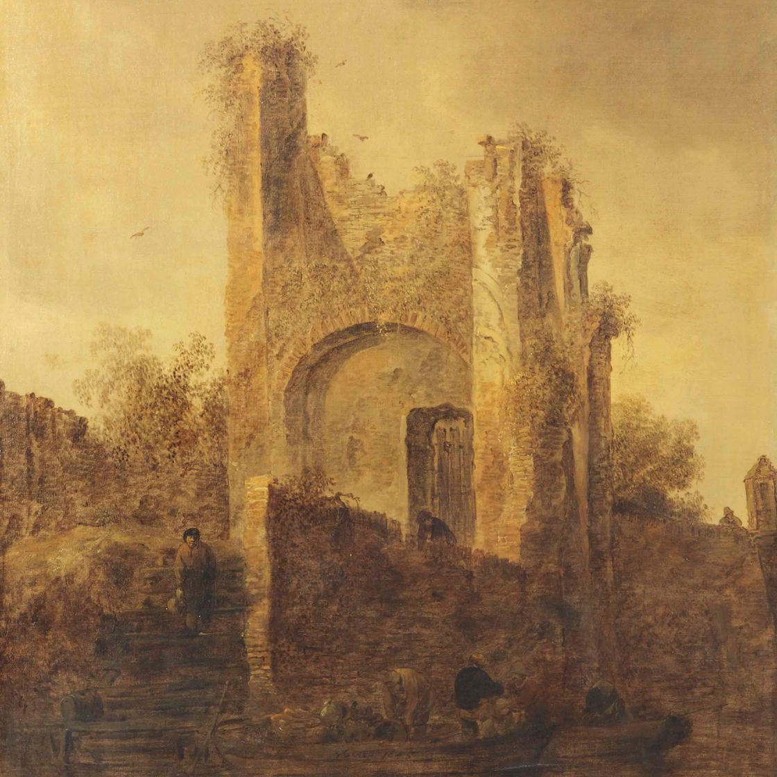 Jan van Goyen — Речной пейзаж с рыбаками у руин на берегу