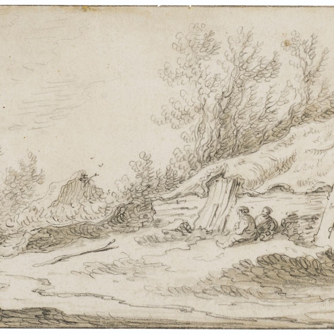 Jan van Goyen — Пейзаж с двумя мужчинами, отдыхающими перед фермерским домом, изображение 1