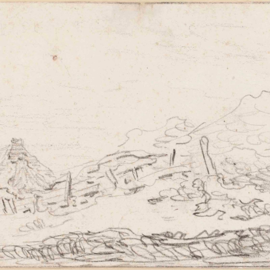 Jan van Goyen — Пейзаж с дюнами, слева от которого стоит коттедж, а справа - мужчина и ребенок.