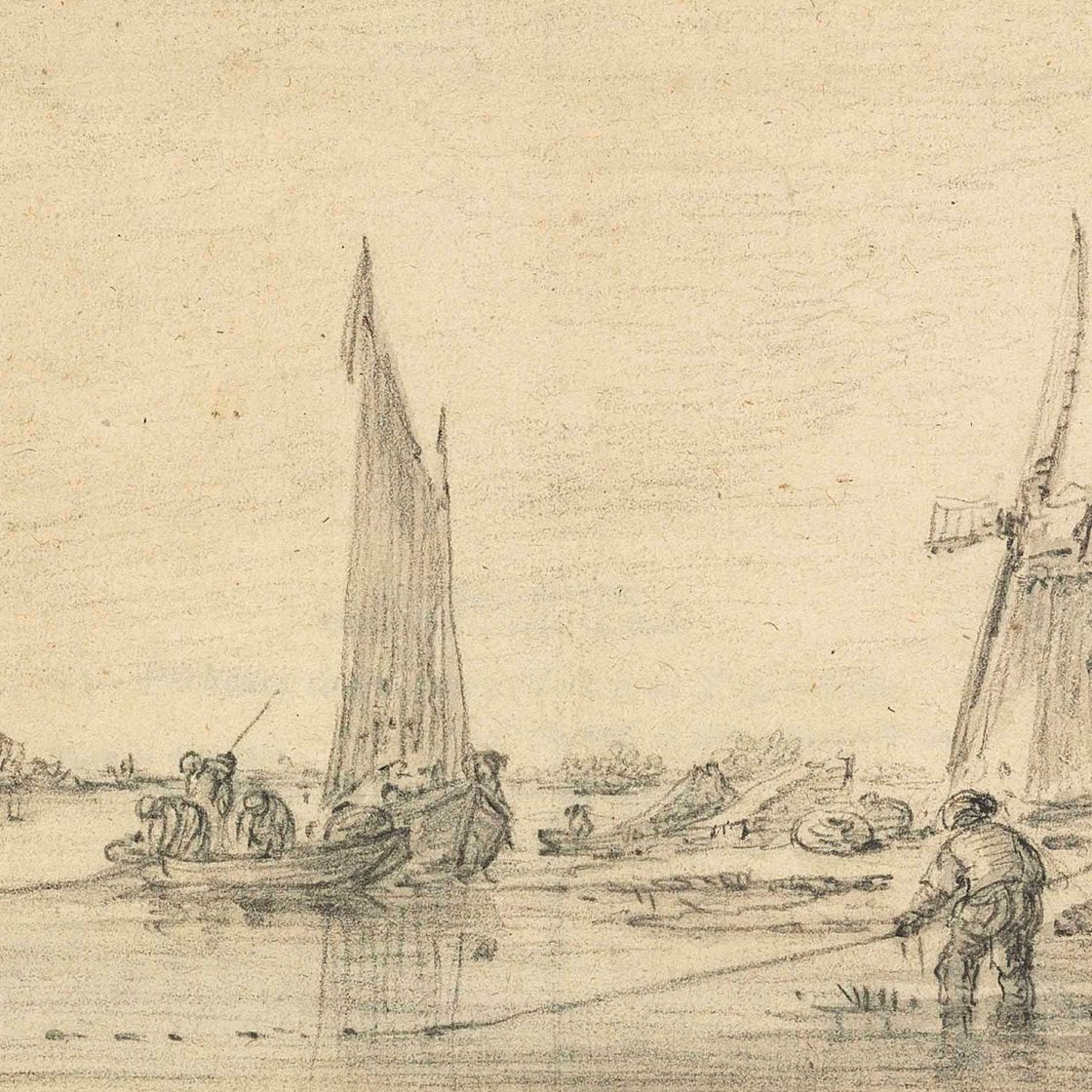 Jan van Goyen — Рыбаки приносят свой улов возле ветряной мельницы