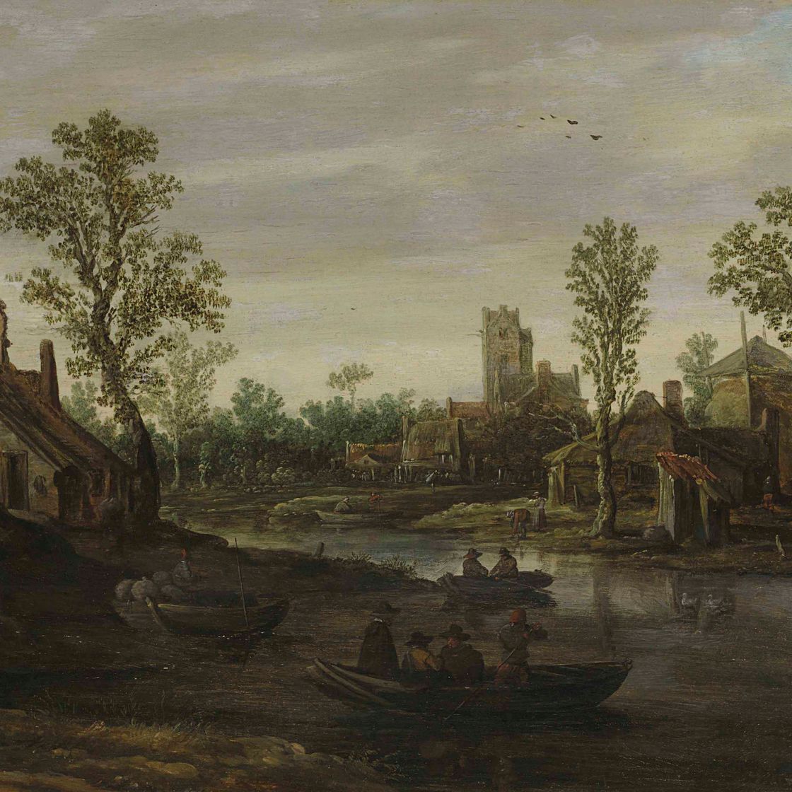 Jan van Goyen — Речной пейзаж с деревней за ним