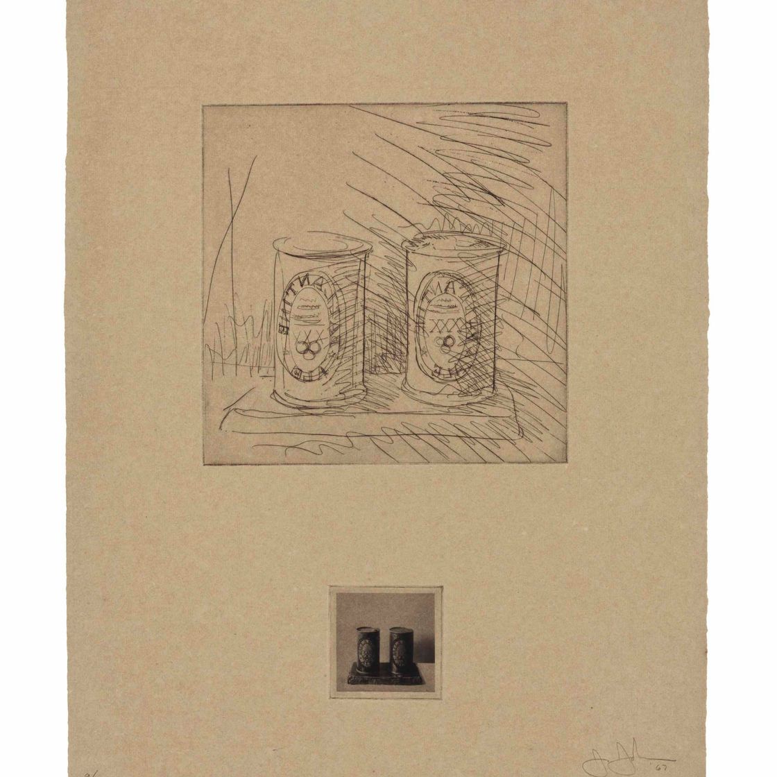 Jasper Johns — 1-я гравюра : одна тарелка [банки из-под эля] (см. ULAE 43)
