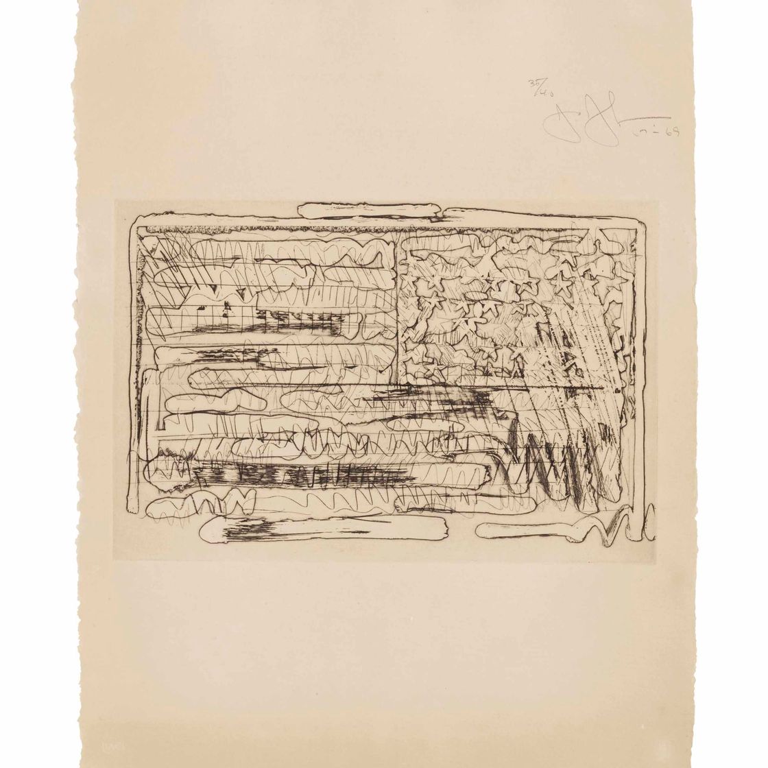 Jasper Johns — 1-я гравюра, 2-е состояние: одна пластина [Флаг] (см. ULAE 58)