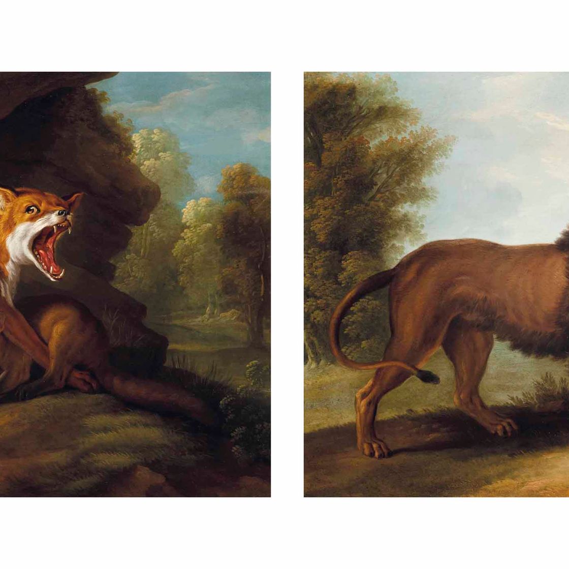 Jean Baptiste Oudry — Лиса и ее детеныши; и Лев на фоне пейзажа
